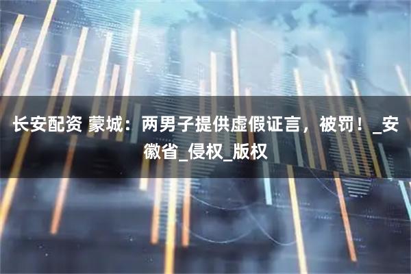 长安配资 蒙城：两男子提供虚假证言，被罚！_安徽省_侵权_版权